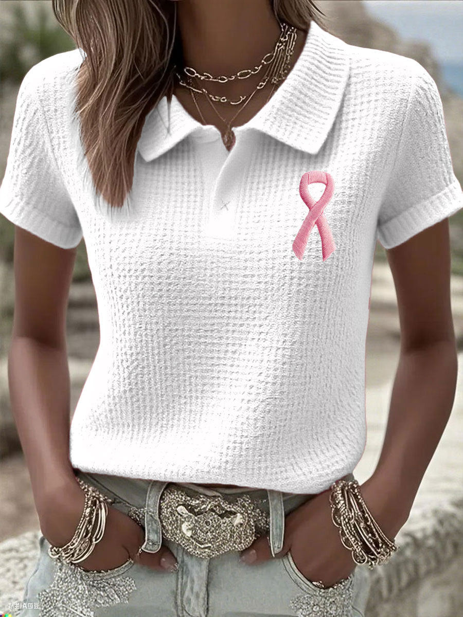 Hauts de ruban gaufré rose Cancer du sein pour femmes