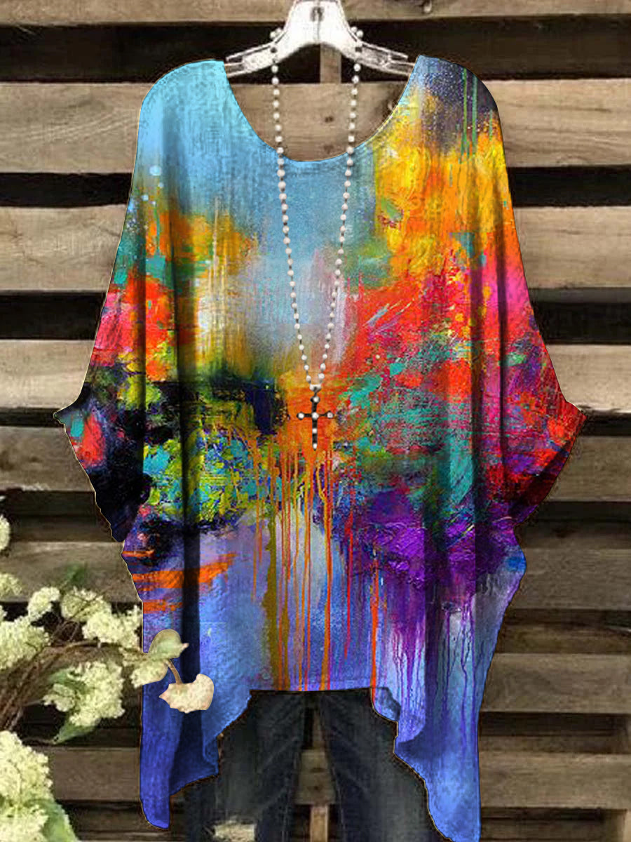 Femmes Peinture à l’huile Abstraite Imprimer Vintage Top coloré / S