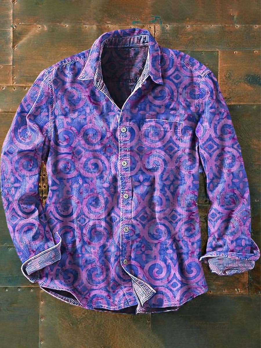 Chemise décontractée à manches longues vintage à imprimé floral pour hommes comme image / S