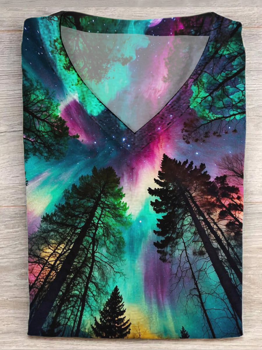 Couleur imprimé mode vintage lâche v-cou manches courtes T-shirt coloré / S