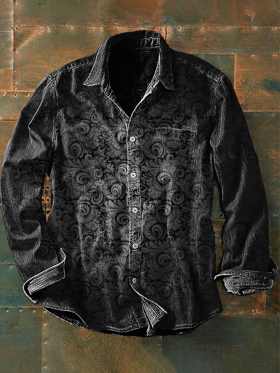 Chemise décontractée à manches longues Vintage Punk Gothic Art Print pour hommes Gris / S