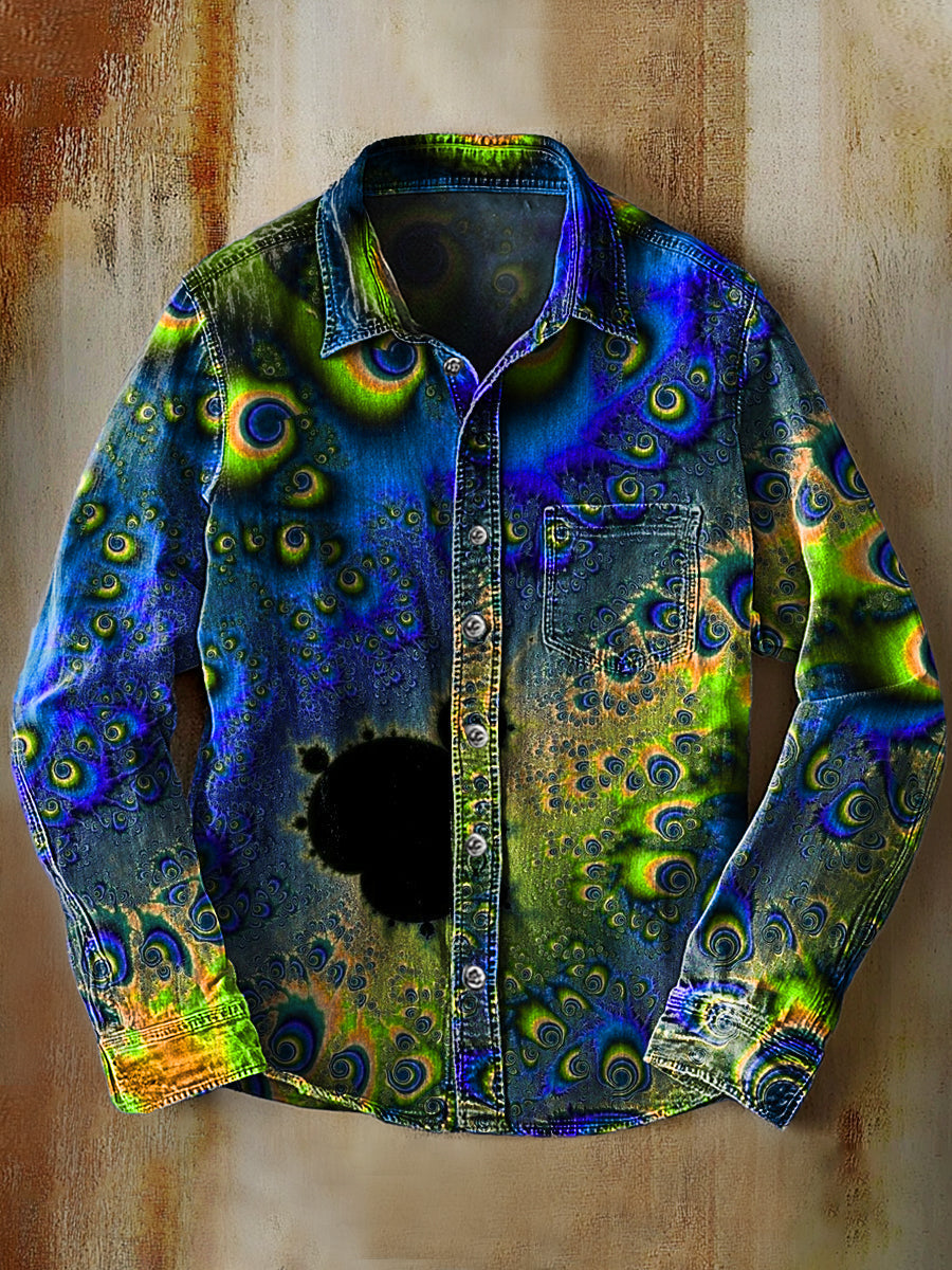 Rétro Abstrait Gradient Art Imprimer Casual Chemise à manches longues E / S