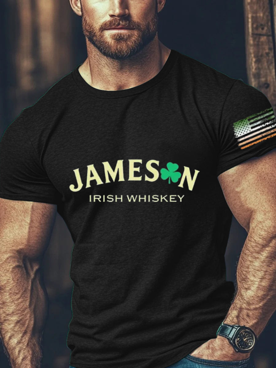 Shamrocks imprimé coton décontracté à manches courtes pour hommes Western St Patrick Vintage Noir / S