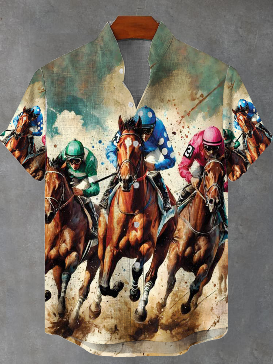Chemise décontractée Derby Horse Print pour hommes comme image / S