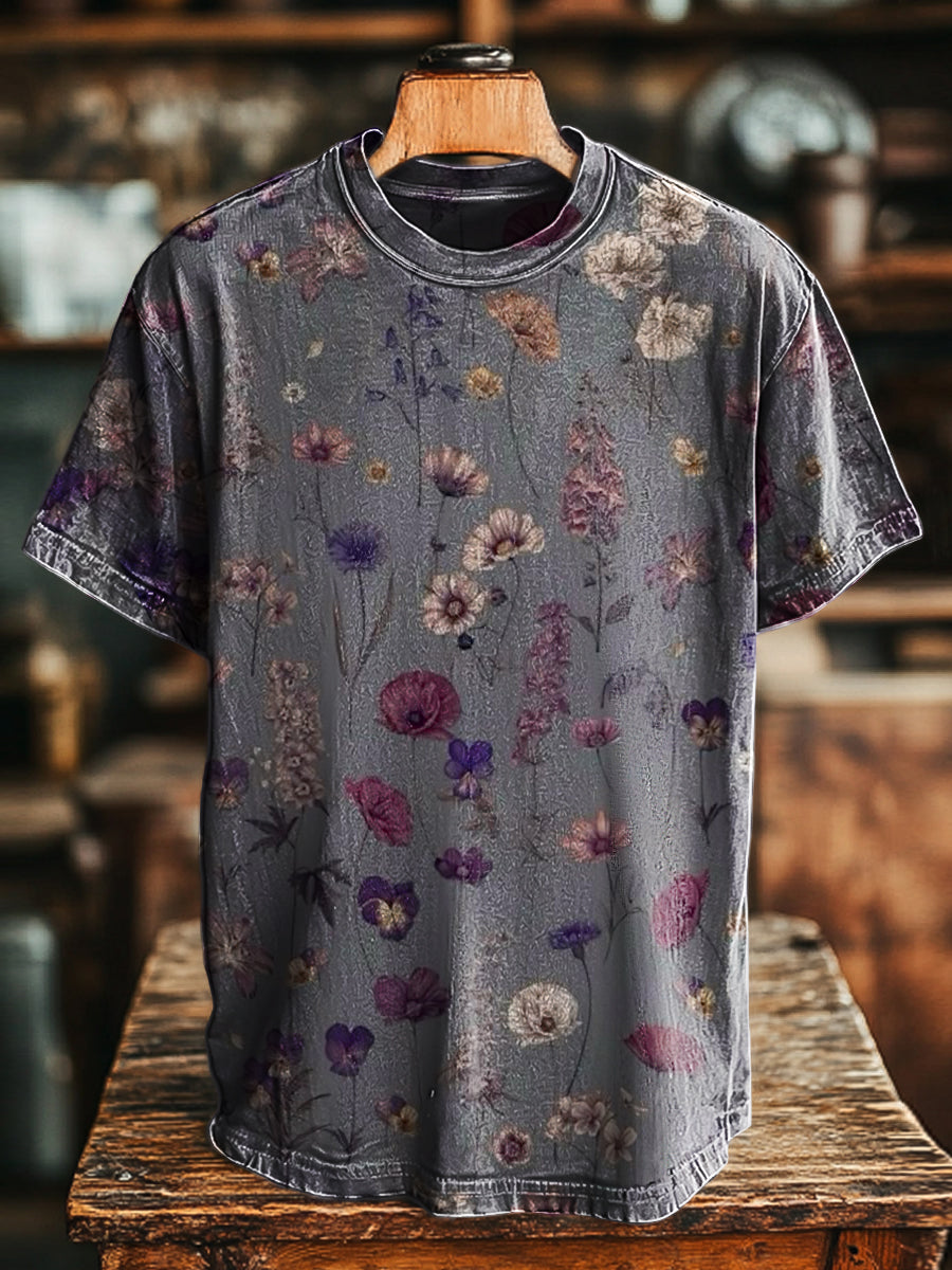 T-shirt unisexe à manches courtes décontracté rétro imprimé floral coloré / S
