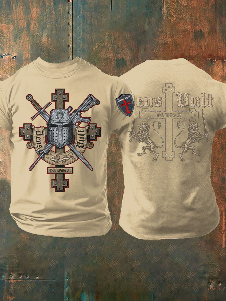 T-shirt imprimé croisés catholiques Deus Vult pour hommes