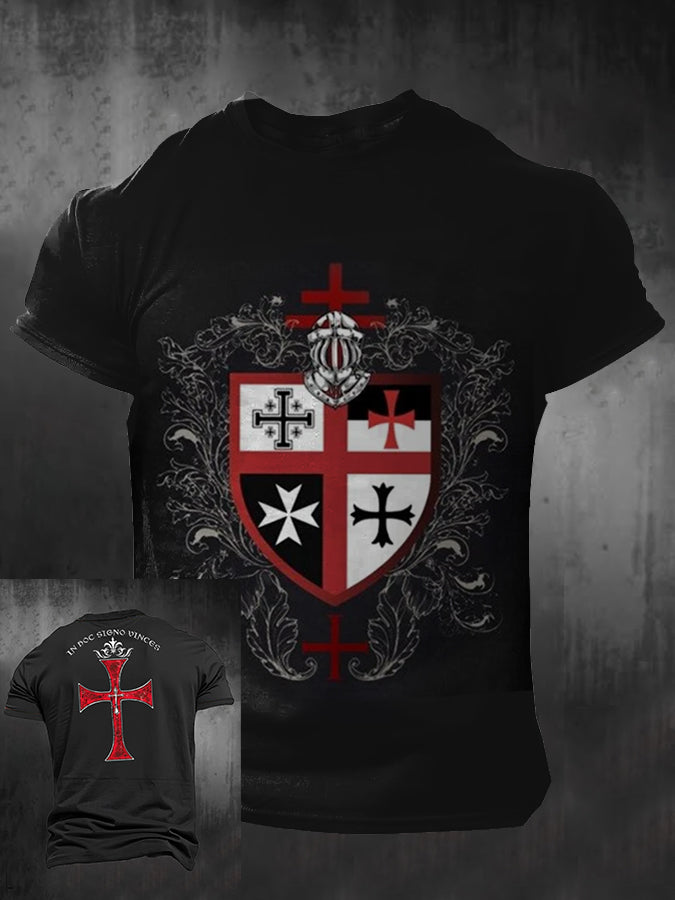 T-shirt imprimé croisés catholiques Deus Vult pour hommes Noir / S