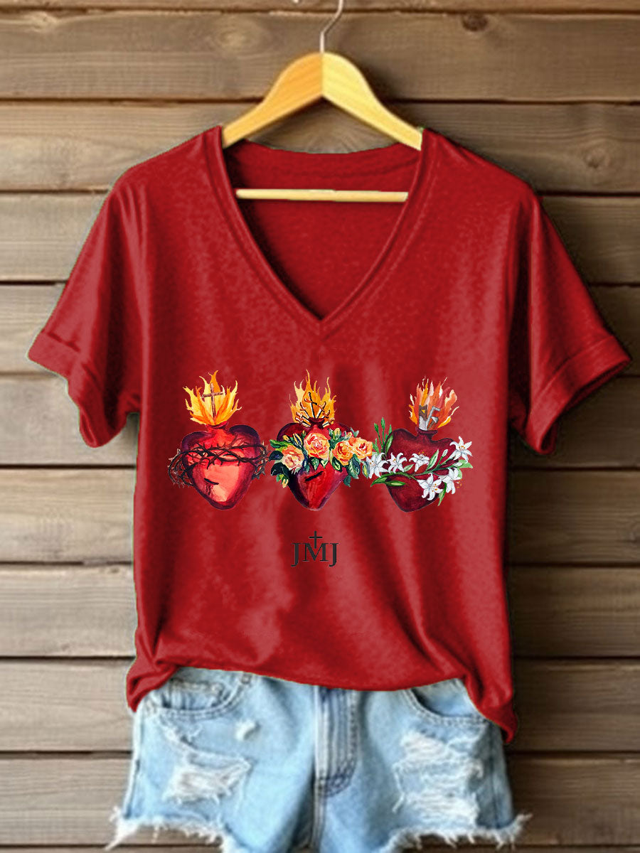 T-shirt imprimé catholique Saint-Cœur pour femmes