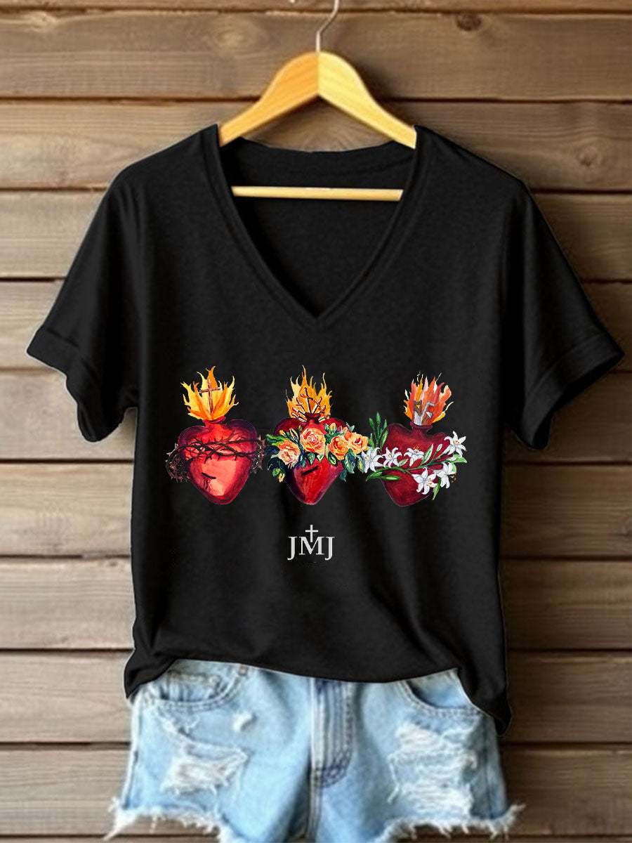 T-shirt imprimé catholique Saint-Cœur pour femmes