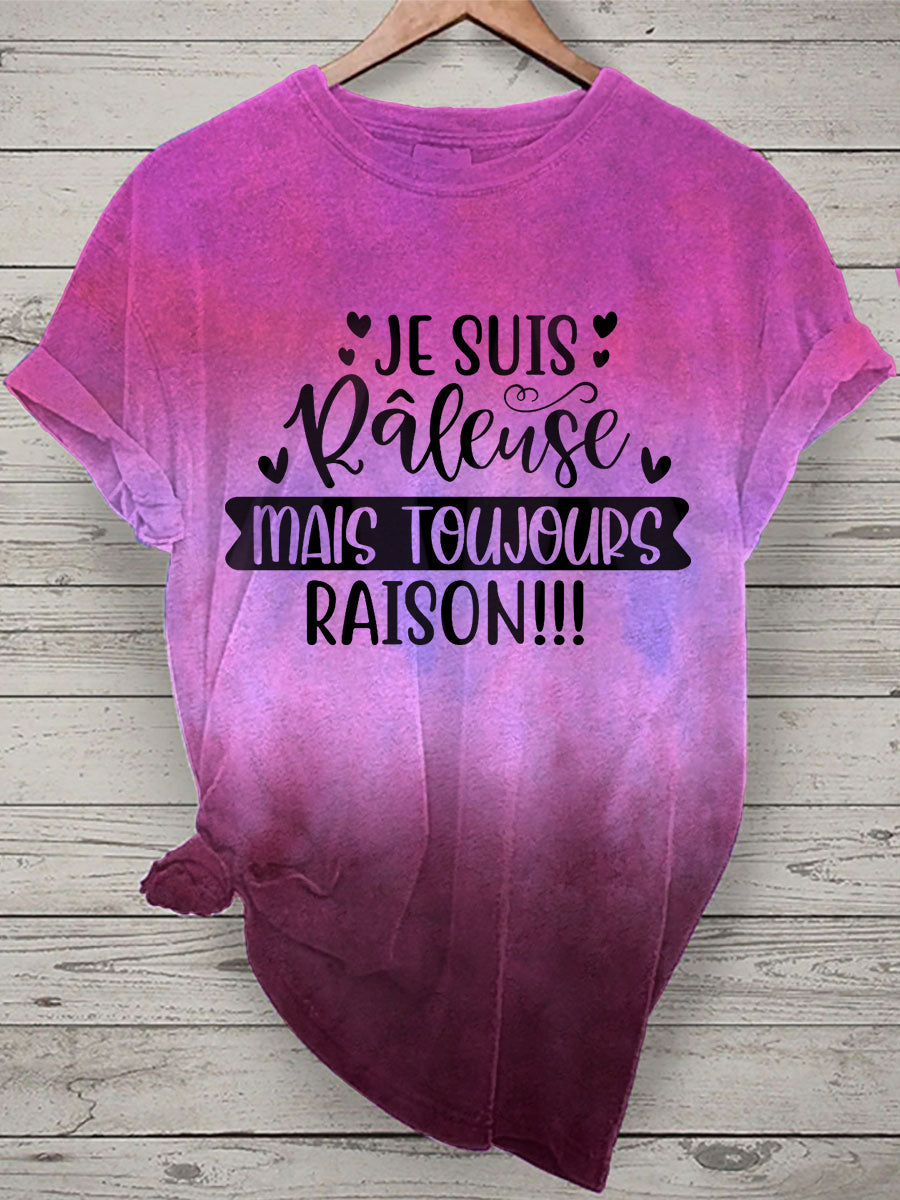 T-shirt Femme French Quote Tie Dye Print Rose Rouge / S