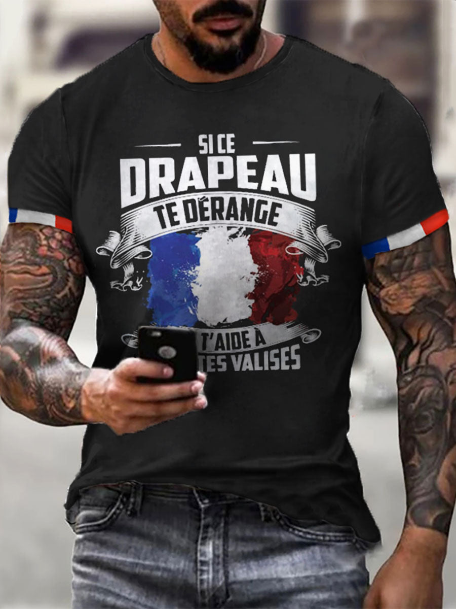 T-shirt imprimé à manches courtes Si Ce Drapeau Te Dérange Homme Noir / S