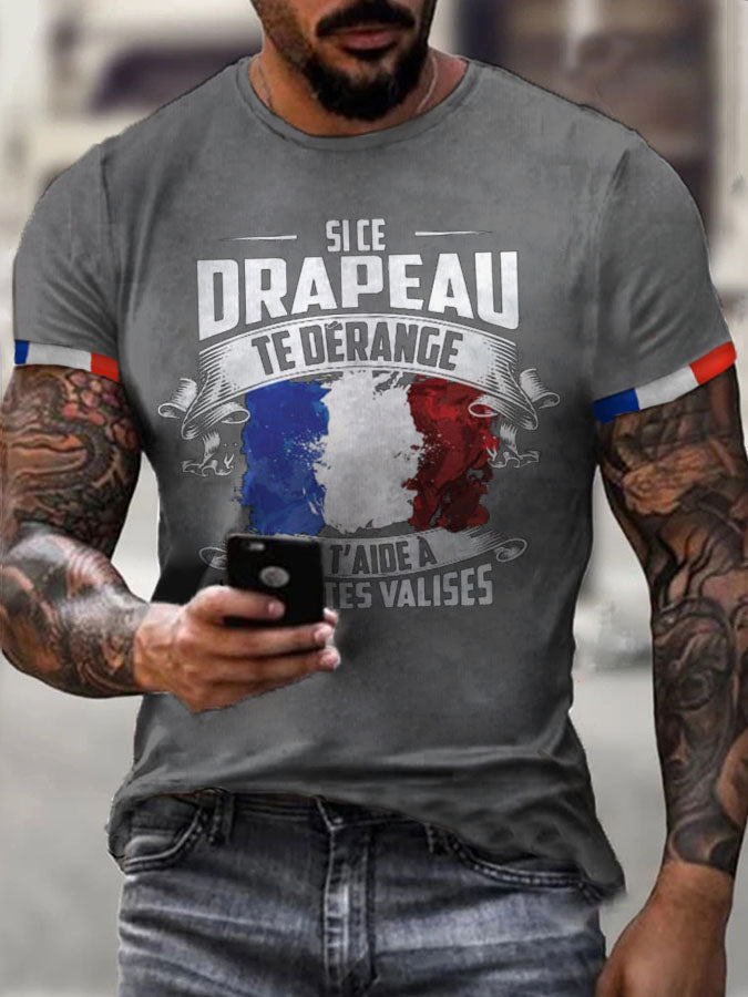 T-shirt imprimé à manches courtes Si Ce Drapeau Te Dérange Homme Gris Clair / S