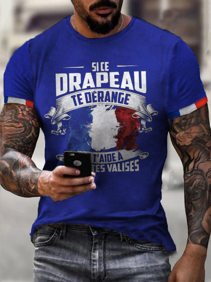 T-shirt imprimé à manches courtes Si Ce Drapeau Te Dérange Homme Bleu / S