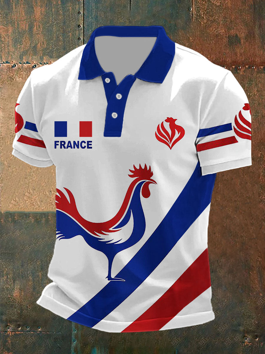 Polo imprimé France Le Coq Gaulois Homme Blanc / S