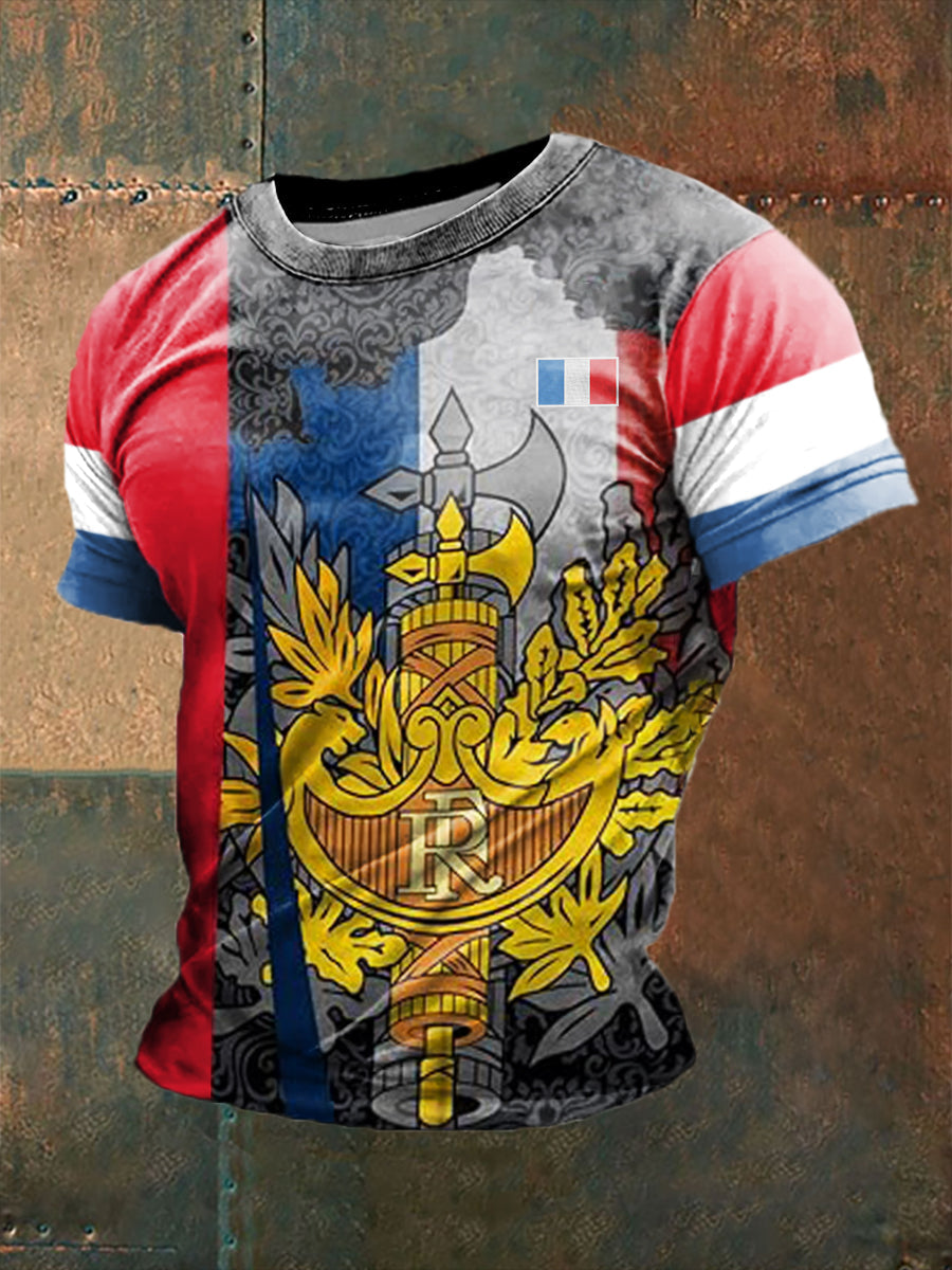 T-shirt à manches courtes design drapeau français pour hommes comme image / S