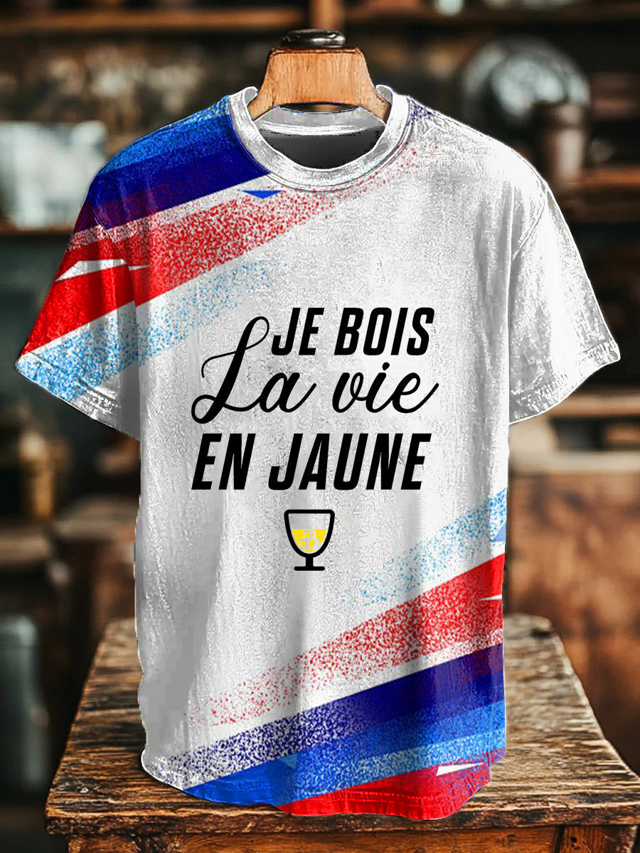 T-shirt manches courtes Je Bois La Vie En Jaune Homme