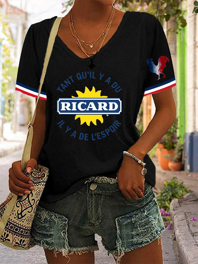 T-shirt à col en V Femme Tant Qu'il Y A Du Ricard