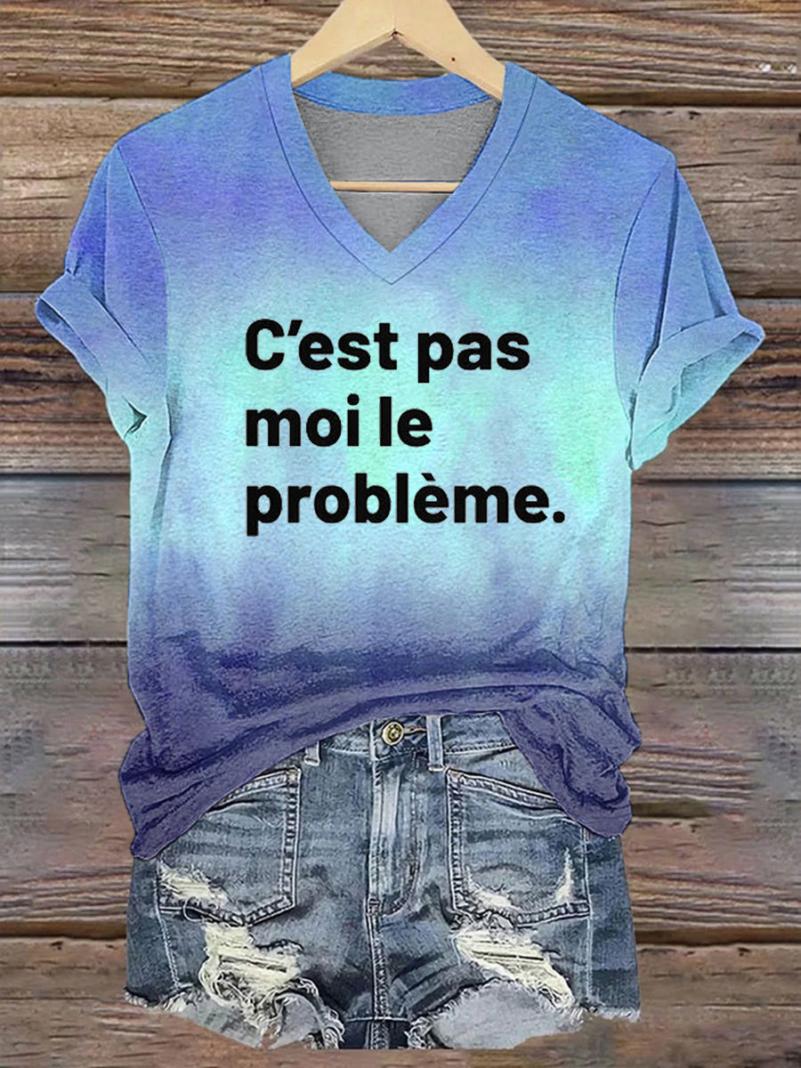 T-shirt col V imprimé C'est pas moi le pro