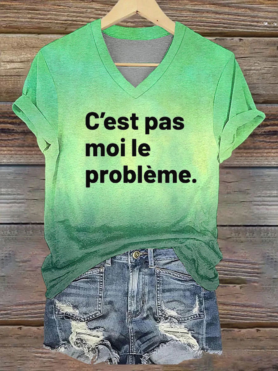 T-shirt col V imprimé C'est pas moi le pro