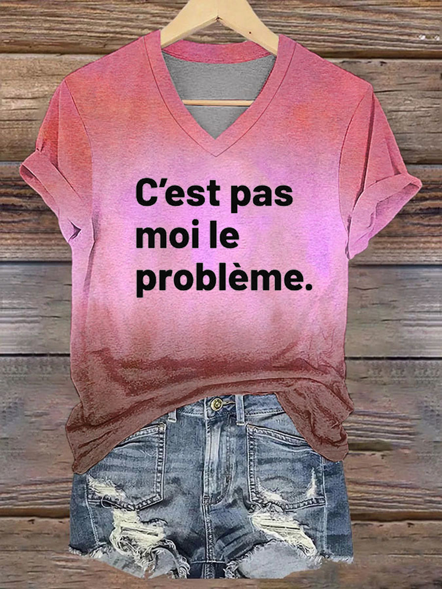 T-shirt col V imprimé C'est pas moi le pro
