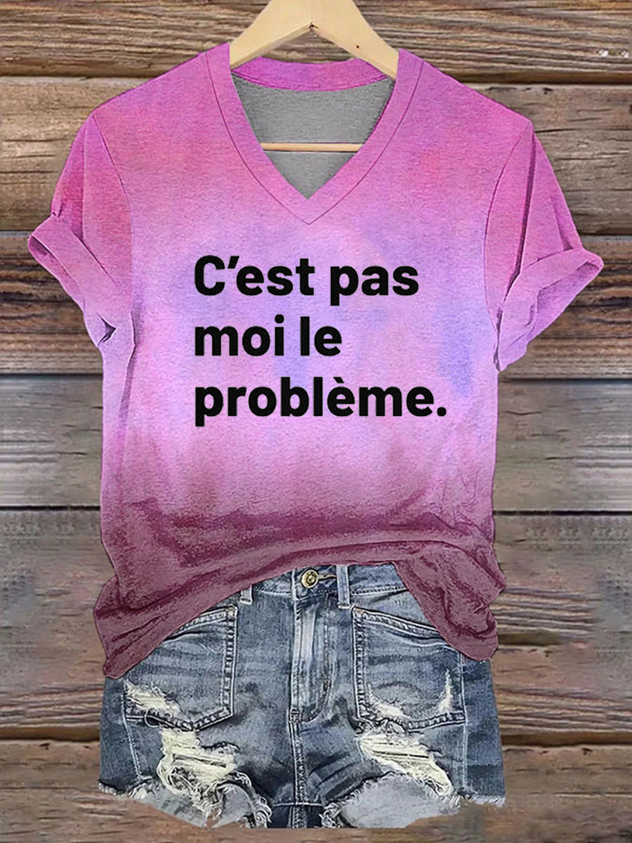 T-shirt col V imprimé C'est pas moi le pro