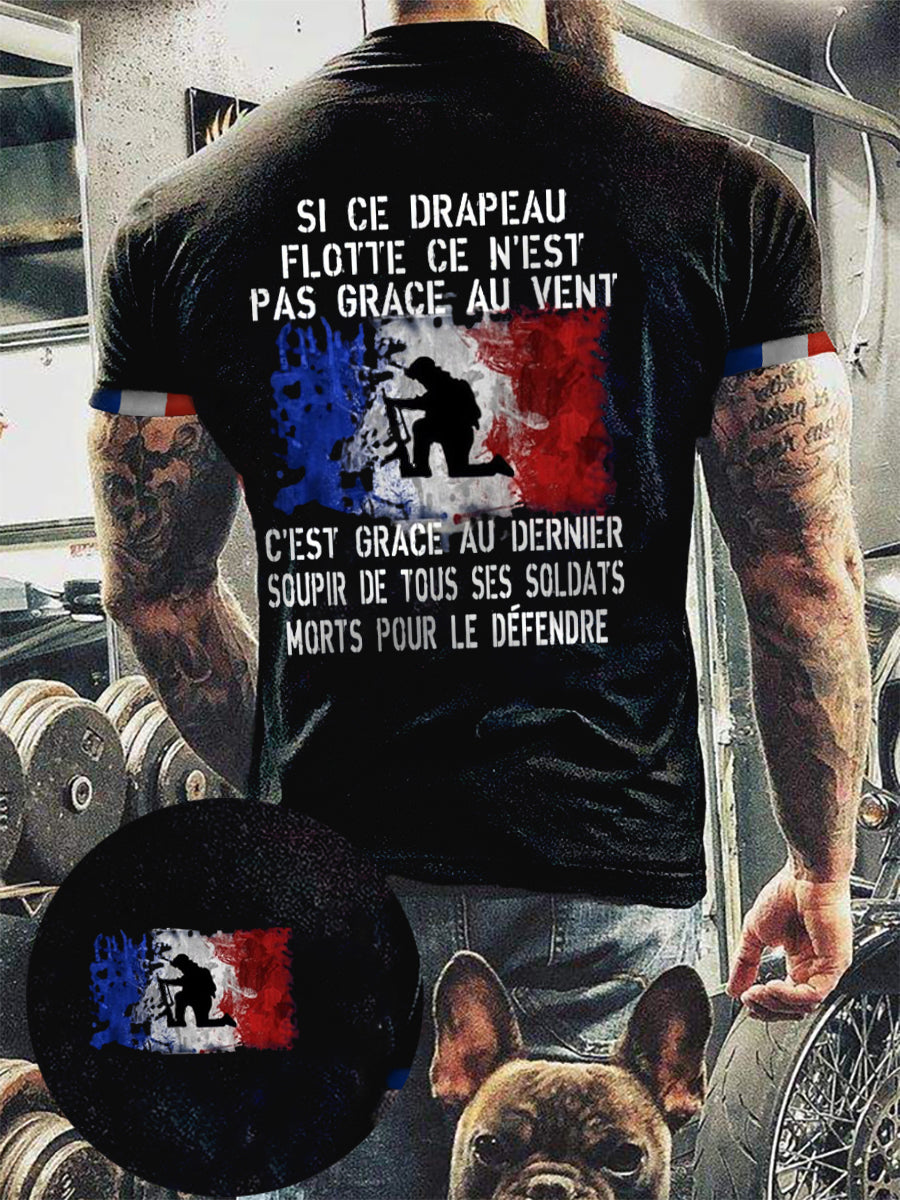 T-shirt à manches courtes Si ce drapeau flotte ce n’est pas grâce au vent Homme Noir / S