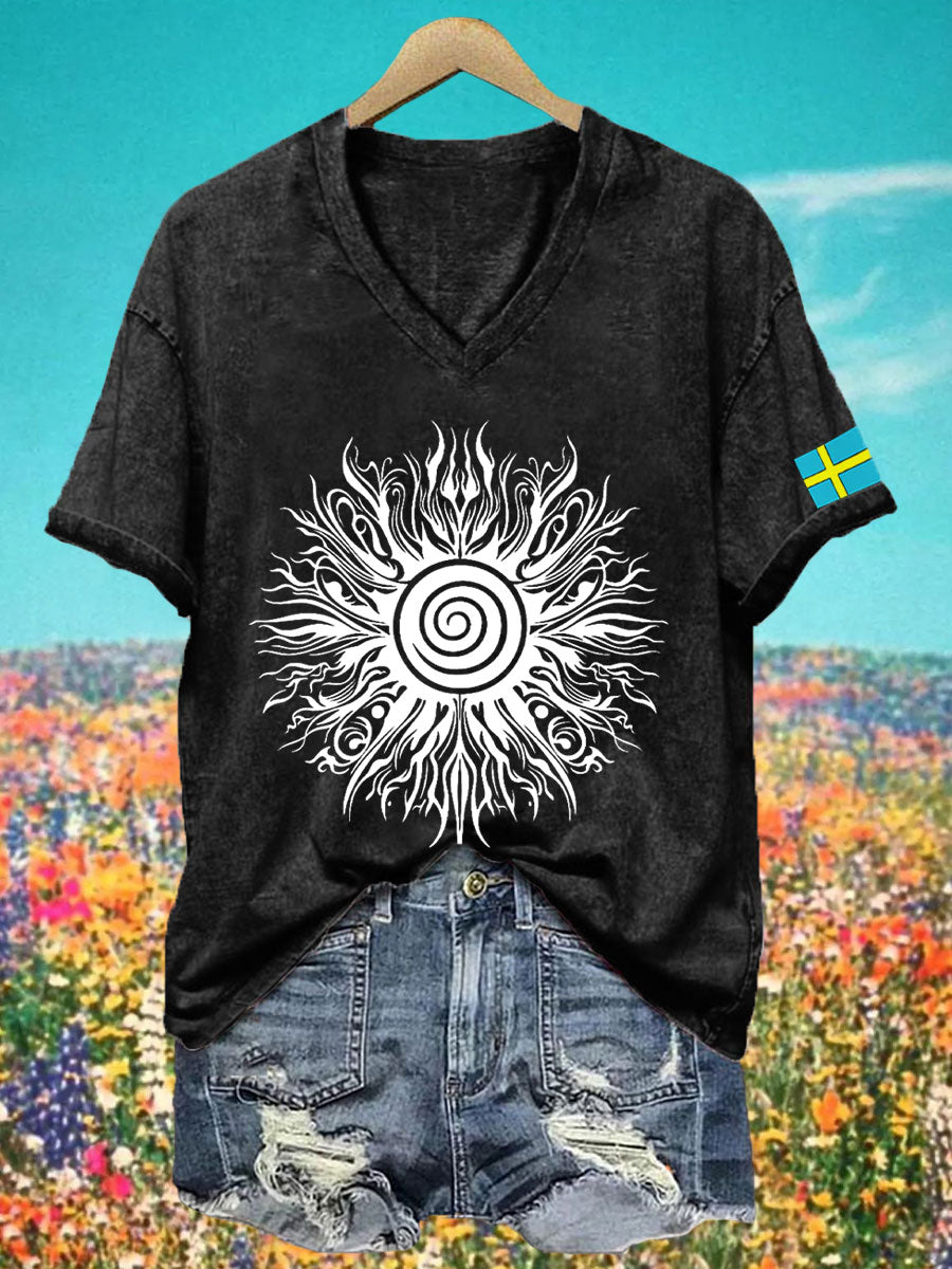 T-shirt à col V imprimé Midsummer Femme