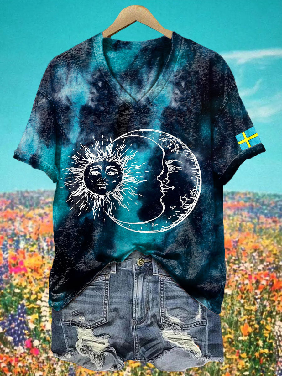 T-shirt à col V imprimé Midsummer Femme