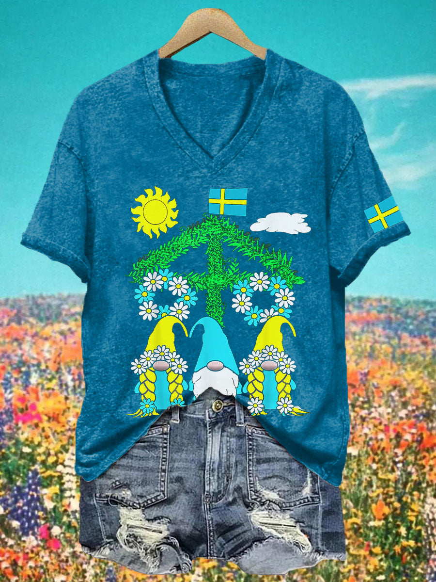 T-shirt à col V imprimé Midsummer Femme