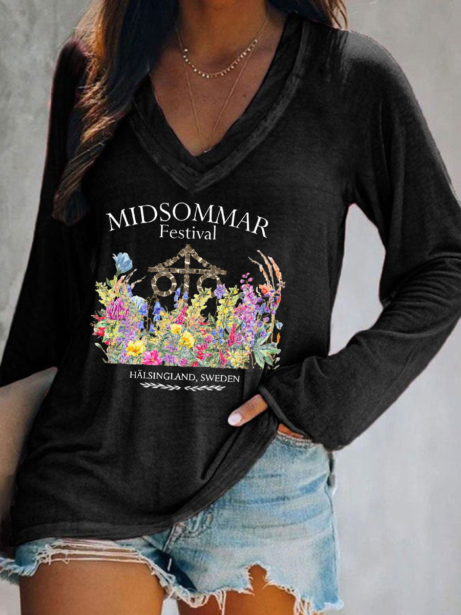 T-shirt décontracté imprimé Midsummer pour femmes