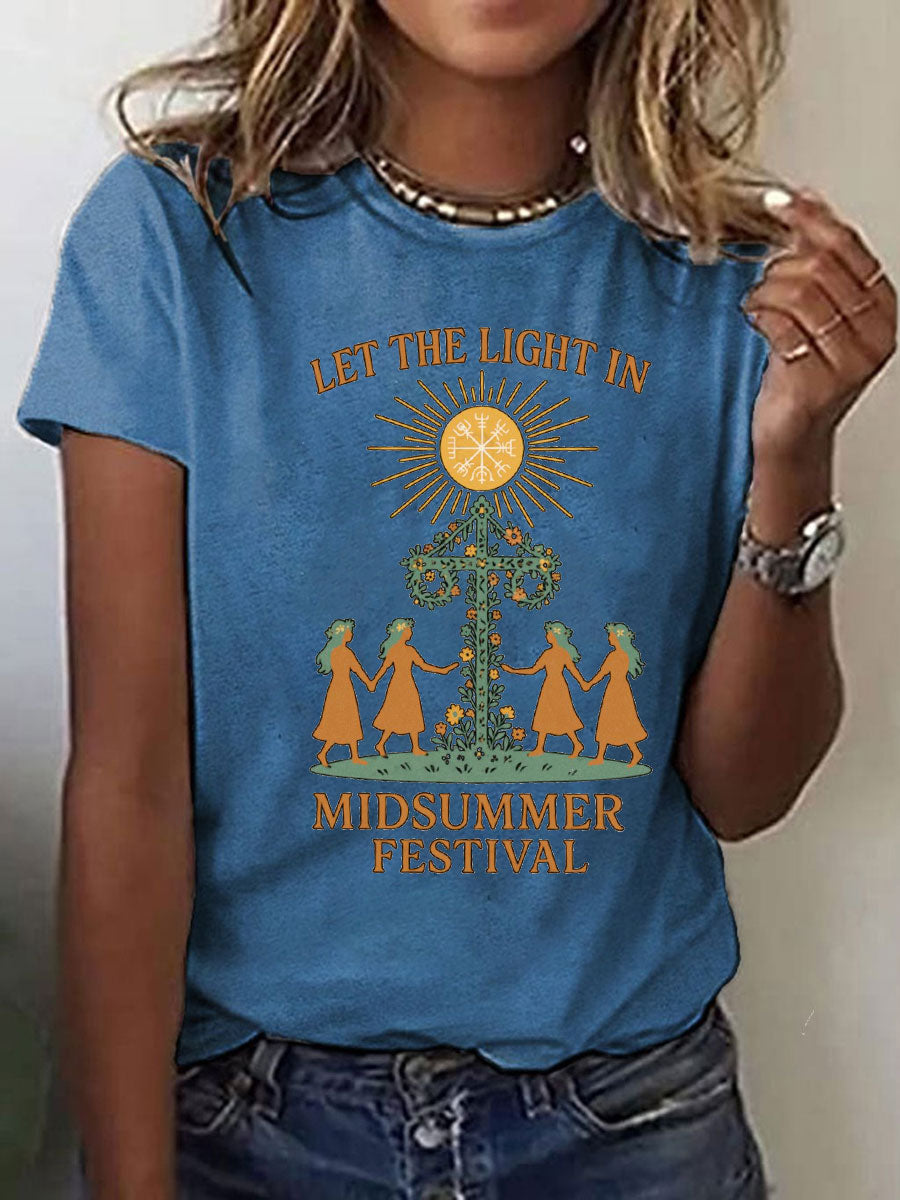 T-shirt décontracté imprimé Midsummer pour femmes