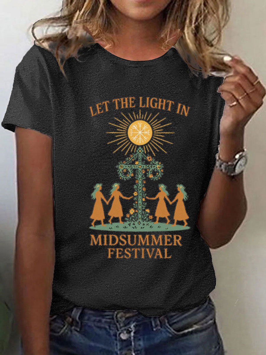 T-shirt décontracté imprimé Midsummer pour femmes