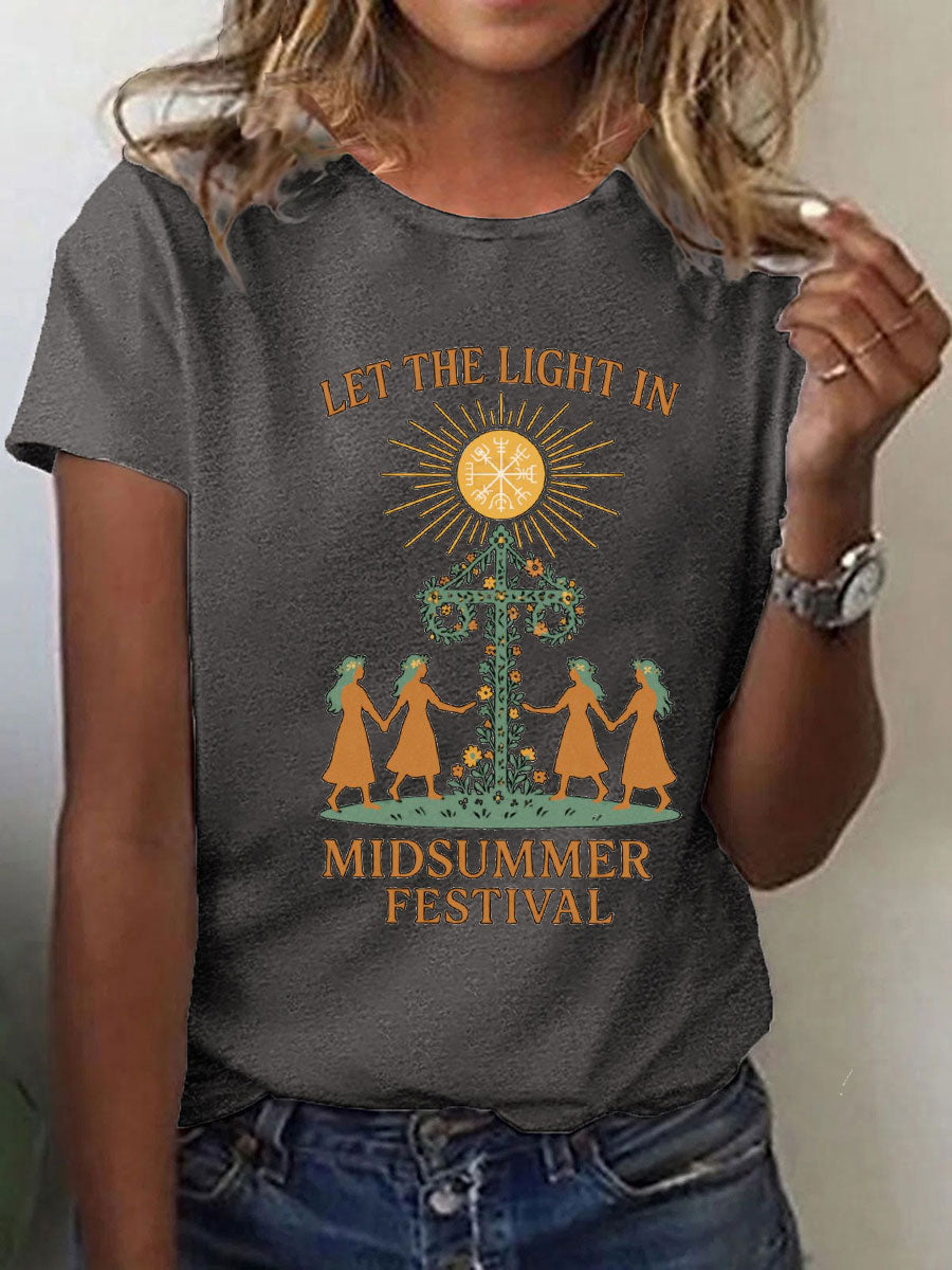 T-shirt décontracté imprimé Midsummer pour femmes