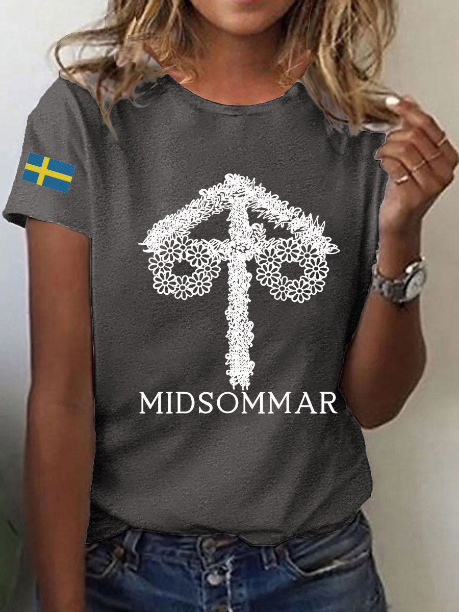T-shirt décontracté imprimé Midsummer pour femmes