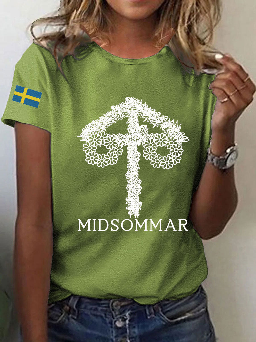 T-shirt décontracté imprimé Midsummer pour femmes