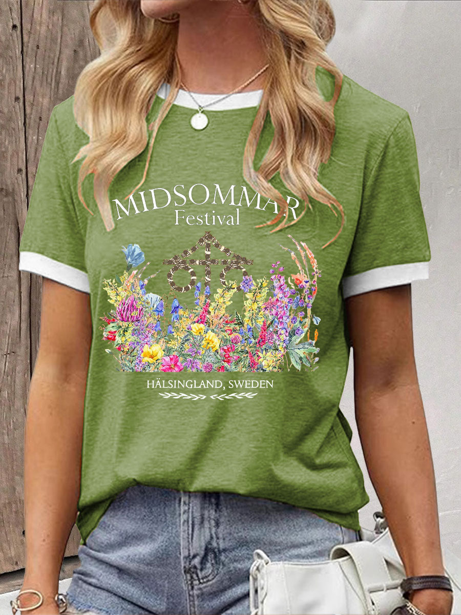 T-shirt décontracté imprimé Midsummer pour femmes