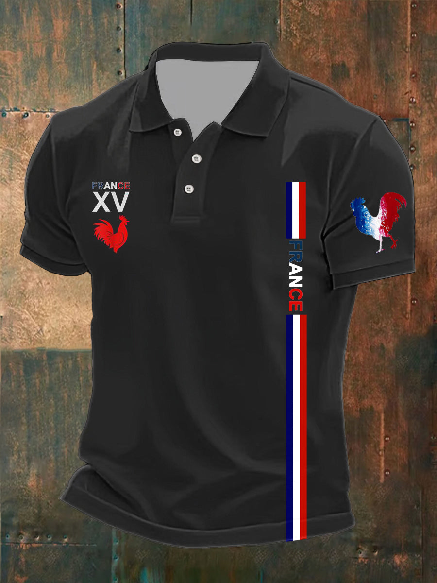 Polo imprimé France XV Le Coq Gaulois pour homme Noir / S