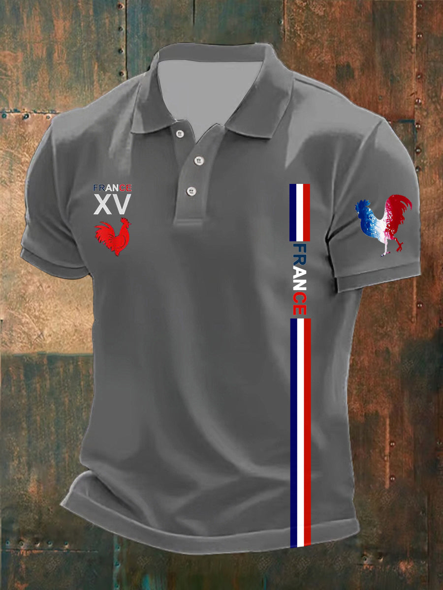 Polo imprimé France XV Le Coq Gaulois pour homme Gris / S