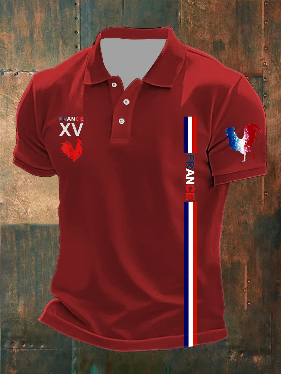 Polo imprimé France XV Le Coq Gaulois pour homme Rouge / S