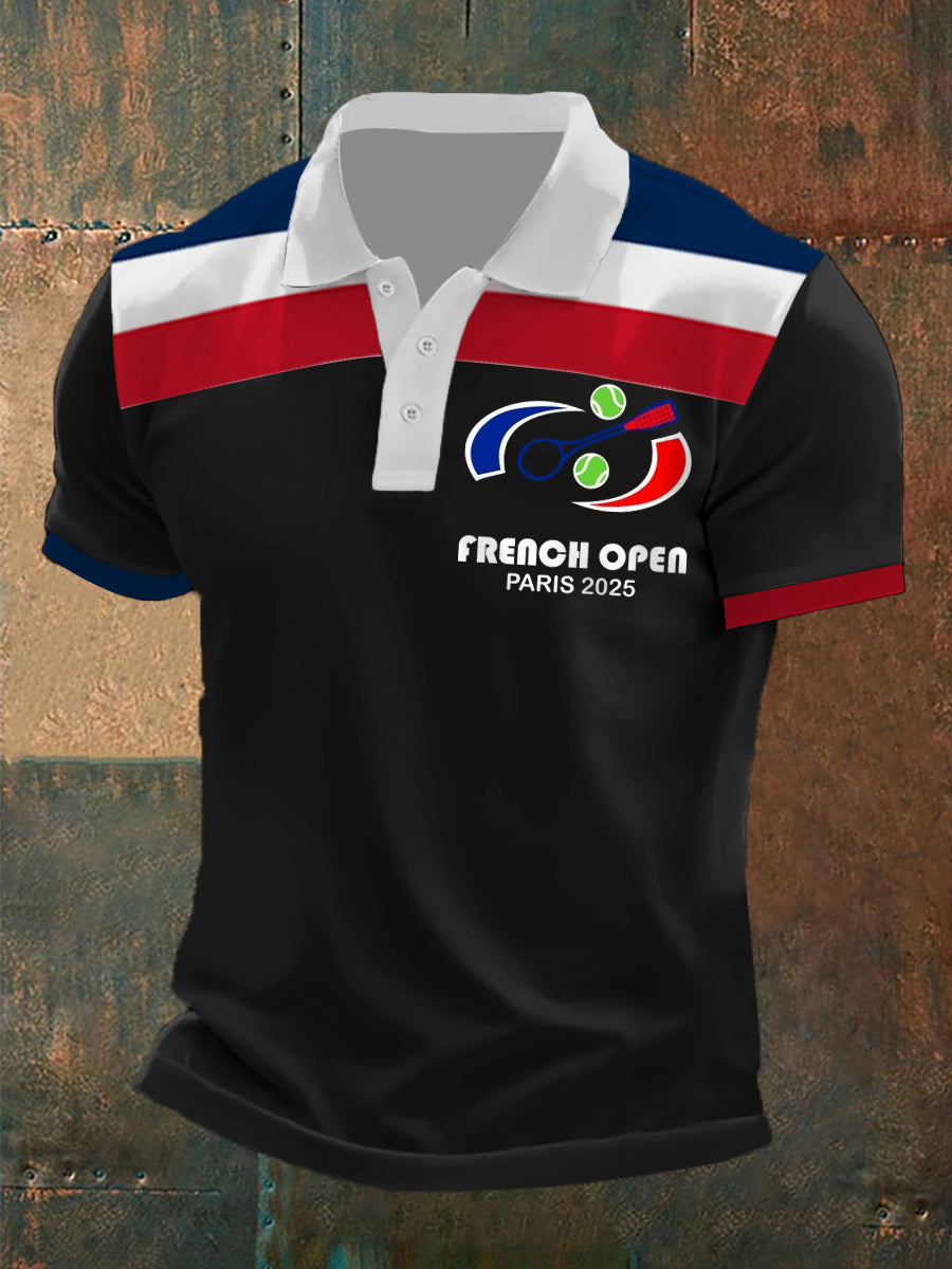 Polo à manches courtes pour homme French open 2025 Tennis Printed Noir / S