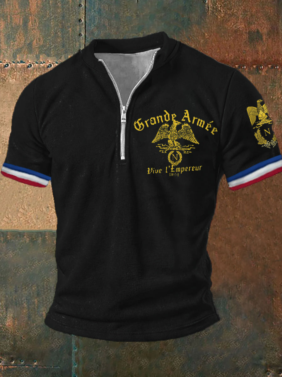 Polo manches courtes zippé Grande Armée Print pour homme Noir / S
