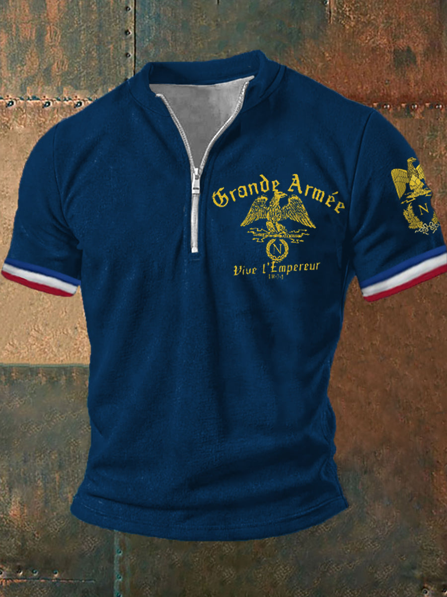 Polo manches courtes zippé Grande Armée Print pour homme Bleu Marine / S