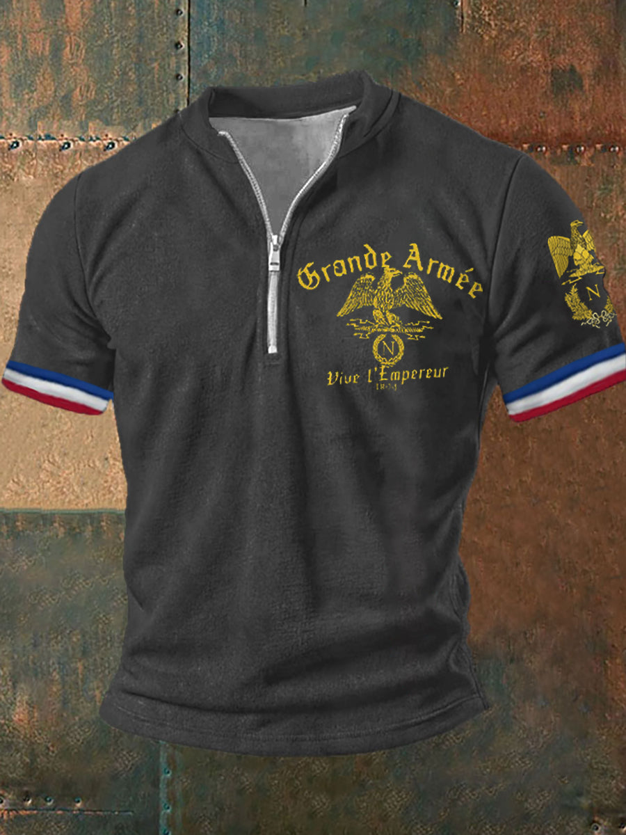 Polo manches courtes zippé Grande Armée Print pour homme Gris Foncé / S