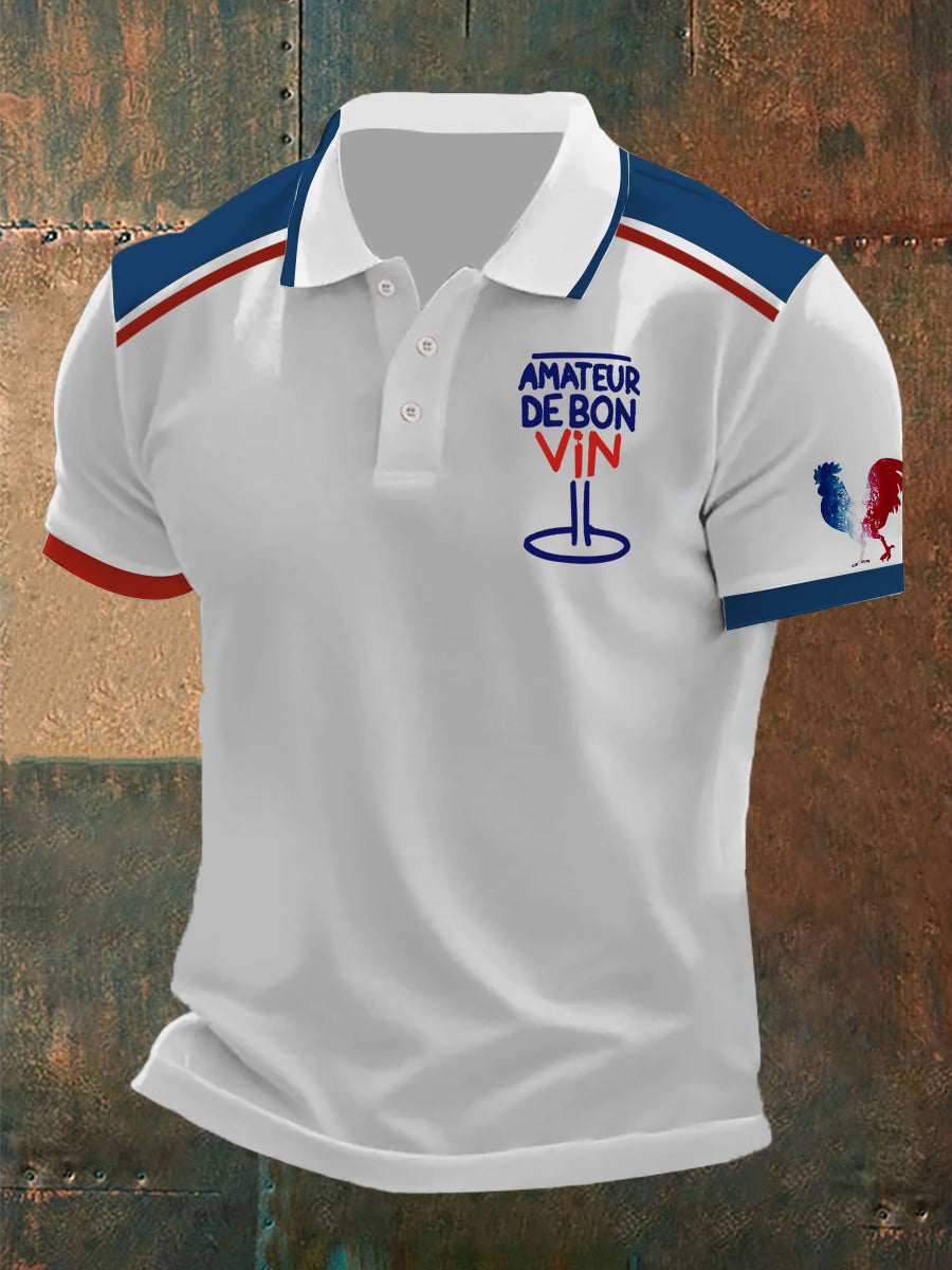 Polo Homme Amateur de bon vin Imprimé Blanc / S