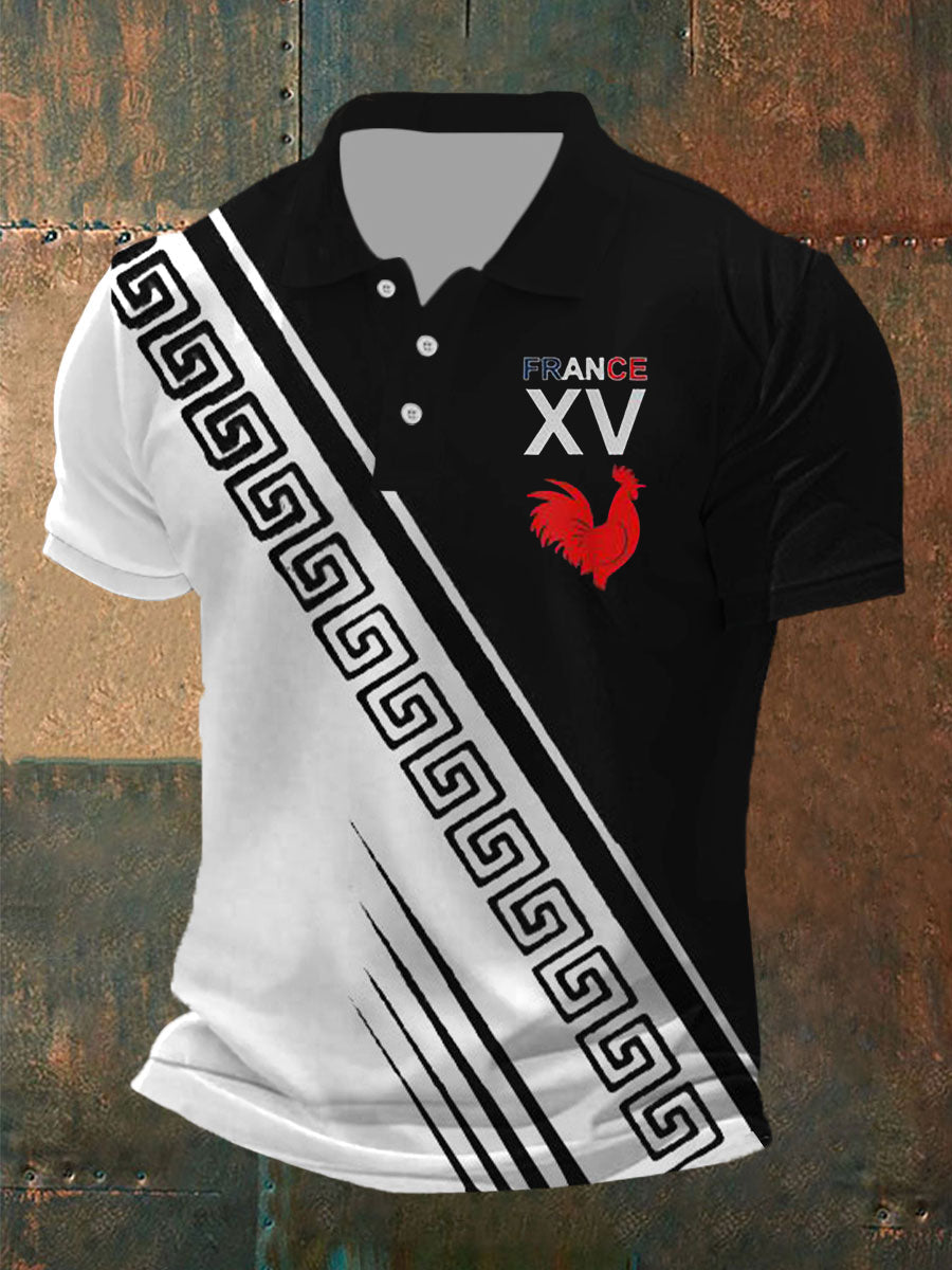 Polo imprimé France pour homme noir / S