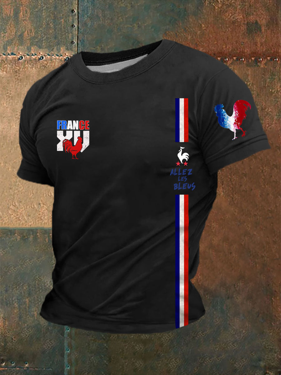 T-shirt imprimé France Allez Les Bleus Le Coq Gaulois pour homme Noir / S