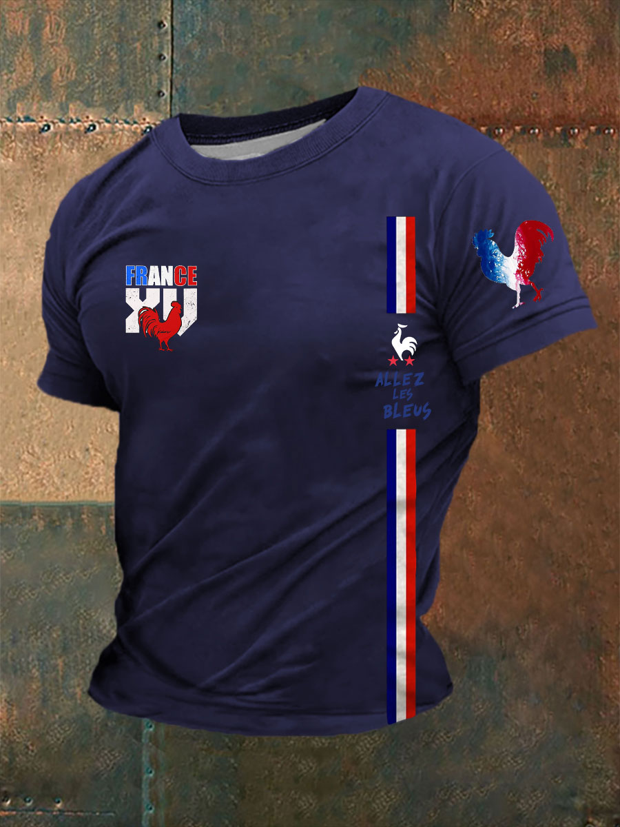T-shirt imprimé France Allez Les Bleus Le Coq Gaulois pour homme Bleu Marine / S