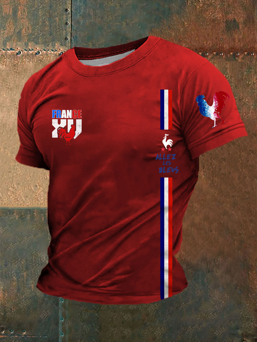 T-shirt imprimé France Allez Les Bleus Le Coq Gaulois pour homme Rouge / S