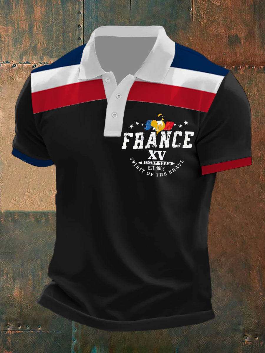 Polo à manches courtes France Rugby Spirit Of The Brave pour homme Noir / S