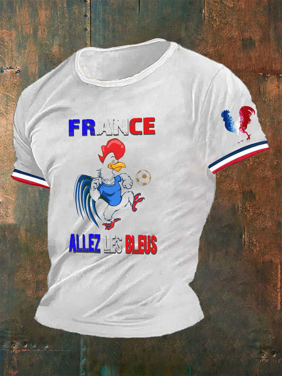 T-shirt imprimé France Allez Les Bleus Le Coq Gaulois pour homme Blanc / S
